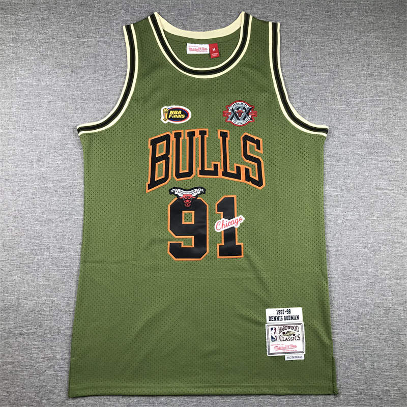 Men's Chicago Bulls No. 91 Dennis Rodman Army Green Basketball Jersey ...