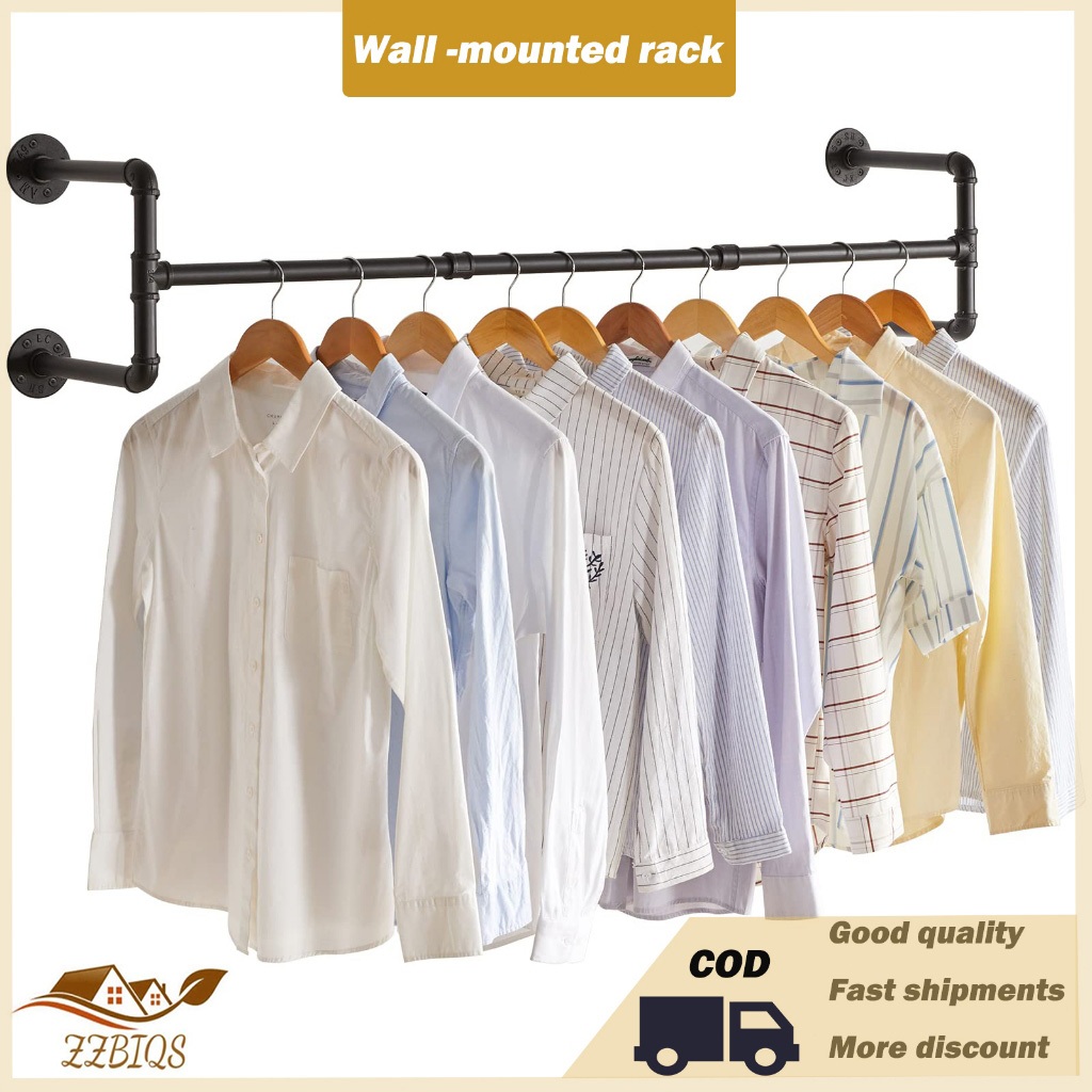 Heavy Duty Wall-Mounted Clothes Rack Industrial Pipe Clothes Shelf Clothing  display Storage Rack