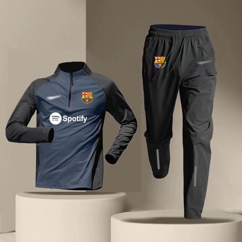 Men's Football Training Shirt Barcelona Long Sleeve Soccer Warmup Suit