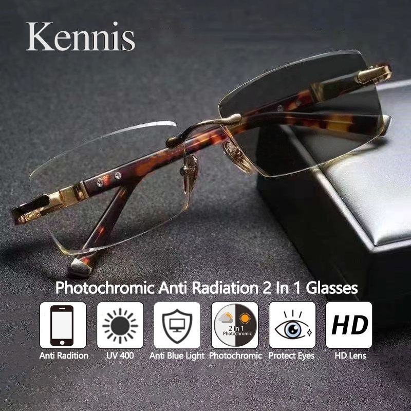 Photochromic Anti Radiation Frameless Glasses For Women Men