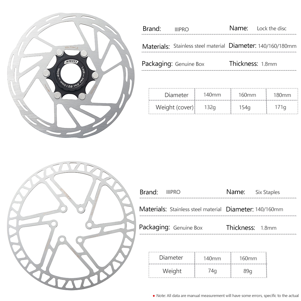 IIIPRO Mountain Bike Center Lock Disc Brake Rotor 140mm 160mm 180mm Road Bike Cooling Disc Brake Rotor With Lock Ring