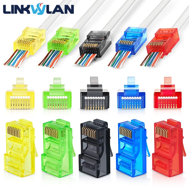 Linkwylan RJ45 Cat6 Pass Through Connectors Assorted Colors EZ to Crimp ...