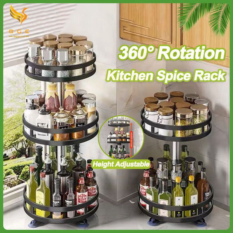 【Local Delivery】360° Rotating Spice Rack Organizer Steel Adjustable ...