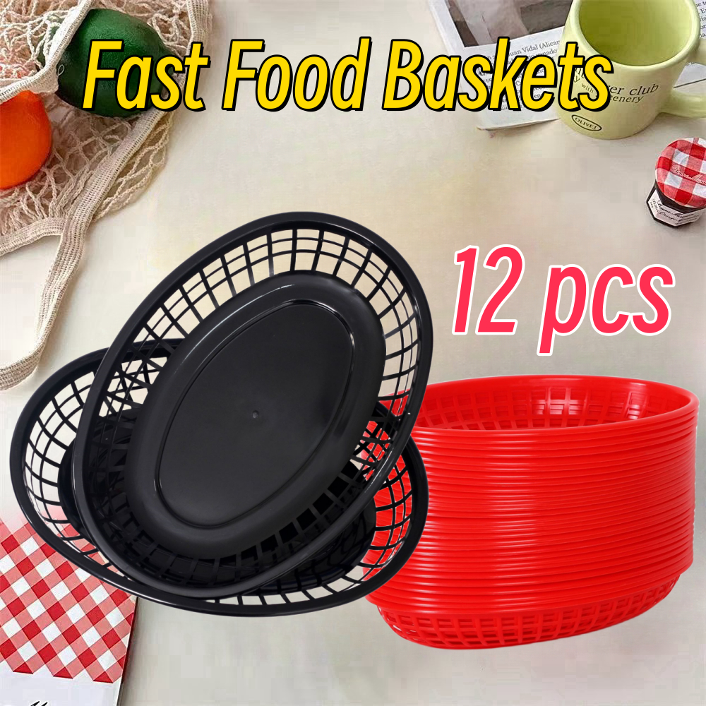 12PCS Food Tray Basket Plastic Tray Basket Fast Food Basket Flat Bottom ...