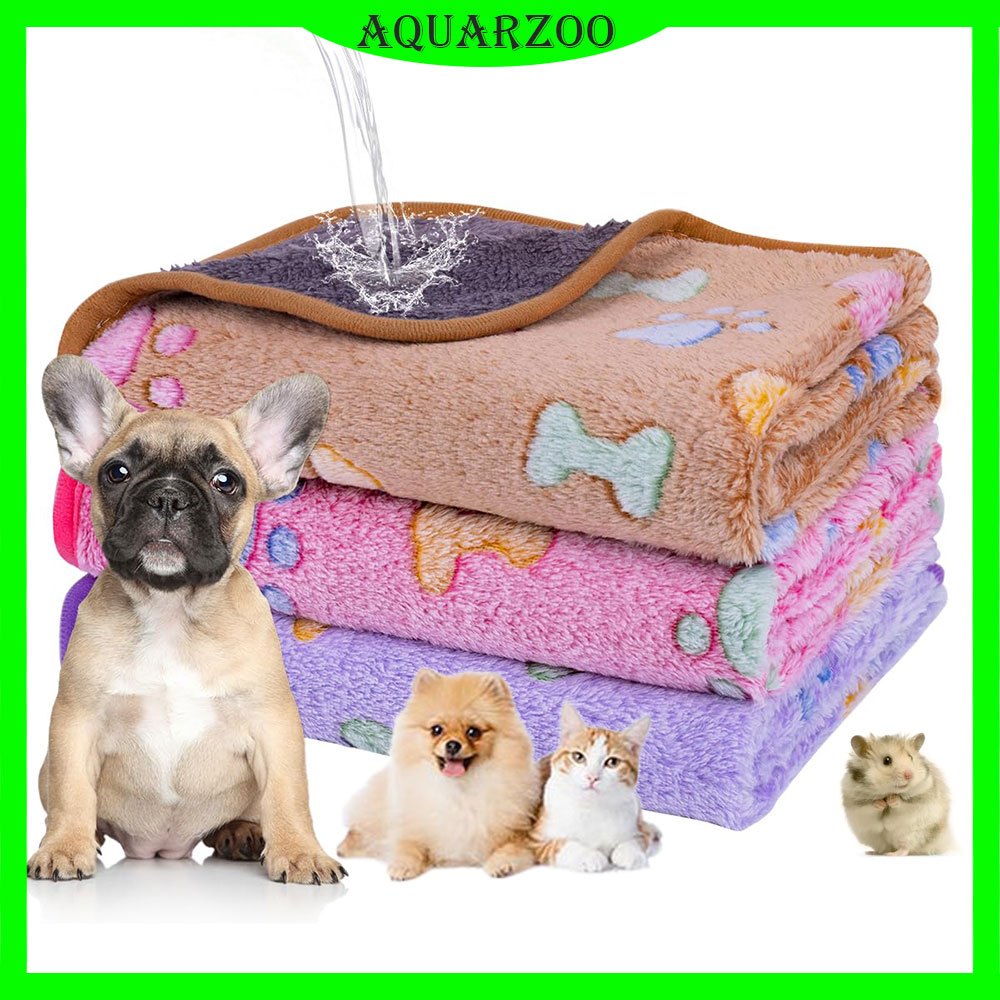 AQUARZOO Washable Dog Blankets Soft Fluffy Fleece Blanket Flannel Throw for  Cat,Puppy,Small, Medium and Large Dogs Paw Print Pet Blanket Sleep