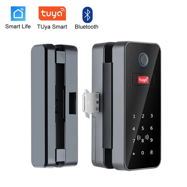 Ready Stock Auto Smart Tuya Fingerprint Glass Door Lock Electronic ...