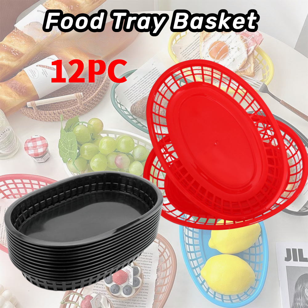 12PCS Food Tray Flat Bottom Fast Food Platter Plastic Tray Basket Fast ...