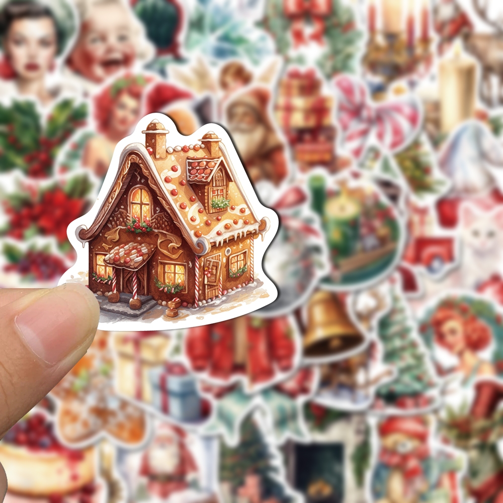 Pack Of 9 Waterproof Vinyl Christmas Stickers Vintage
