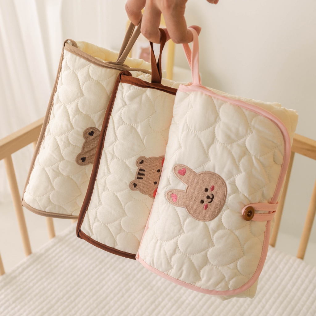 Korean Bear Bunny Embroidered Baby Diaper Changing Pad Washable