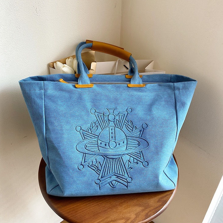 Vivienne Westwood Blue Denim Bag Saturn Embroidered Handbag Large Capacity Commuter Shoulder Tote Bag Shopee Philippines