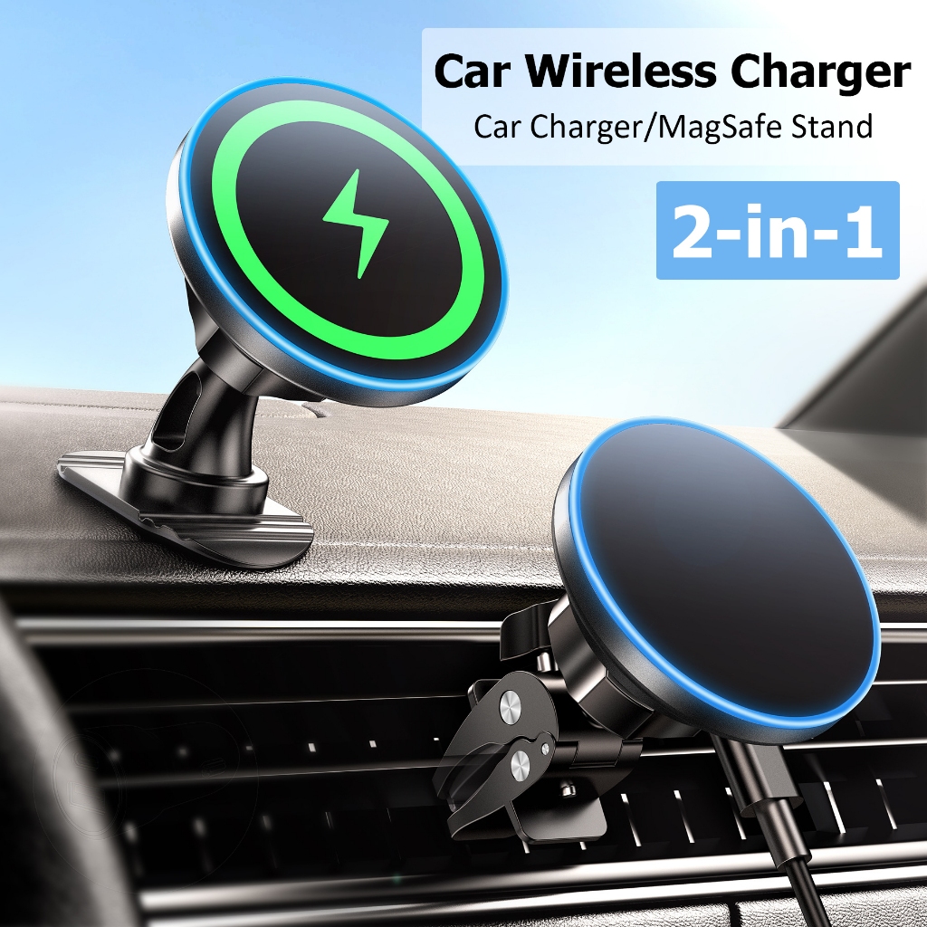 2-in-1 15W Wireless Car Charger MagSafe Car Phone Stand Car Mount for  Dashboard Vent