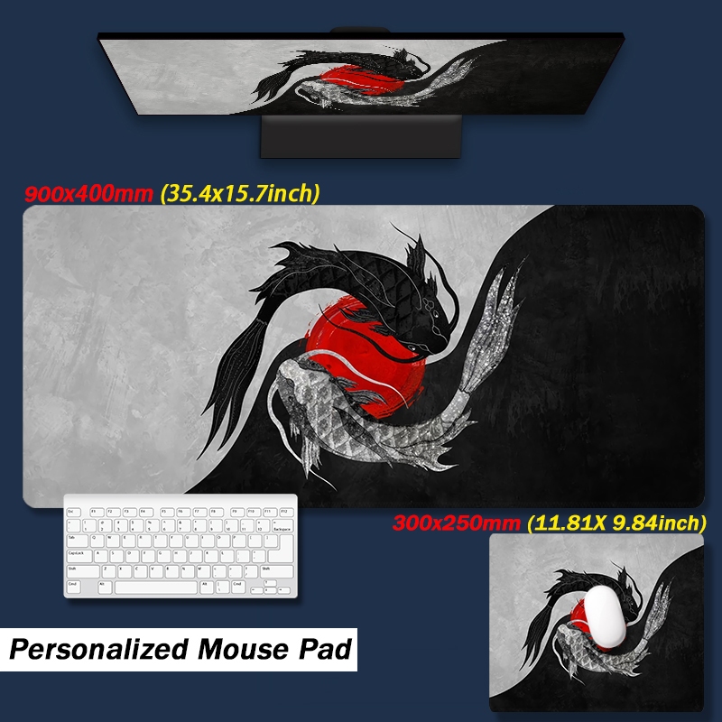 Japan Black And White Koi Fish Mouse pad | Extended Gaming Mousepad ...