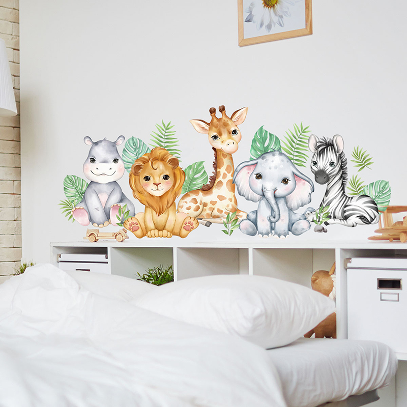 New Cute Jungle Animals Wall Decals Elephant Giraffe Safari Wall ...