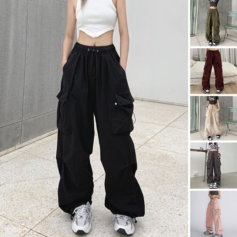 【Hermarou】Plus Size 23-42 Retro High Waist Cargo Pants Women Korean ...