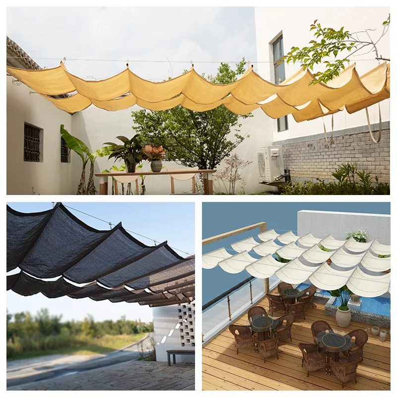 4M Courtyard Pavilion Sun Sails Telescopic Wave Sun Shade Net Garden ...