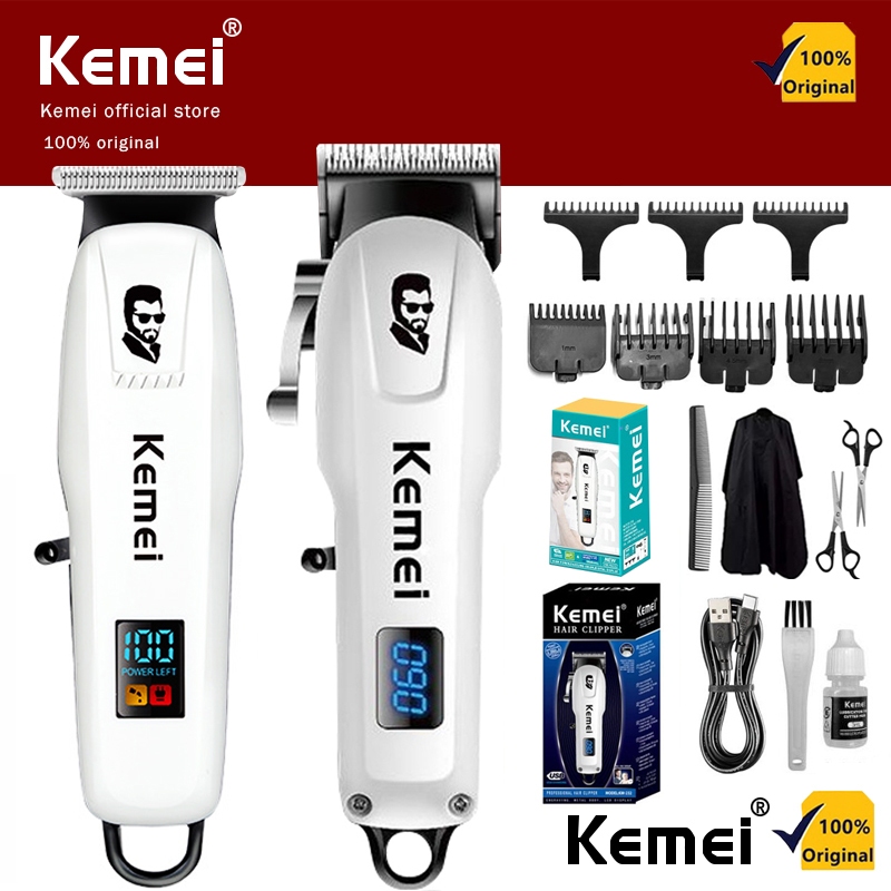Kemei Professional LCD Electric Razor Wireless Trimmer Rechargeable ...