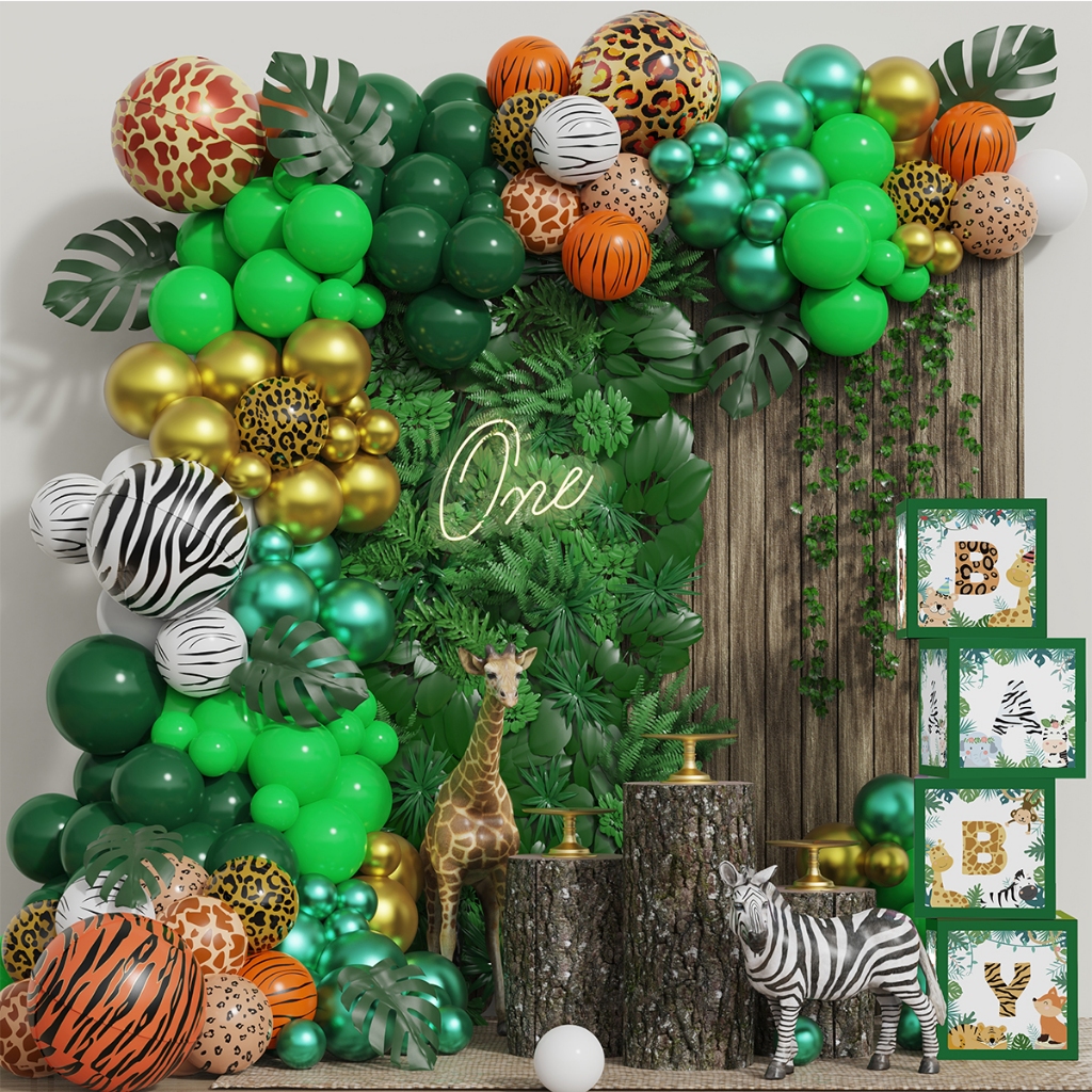 116pcs Green Palm Leaf Jungle Animal Balloon baby Box Set baby Shower ...