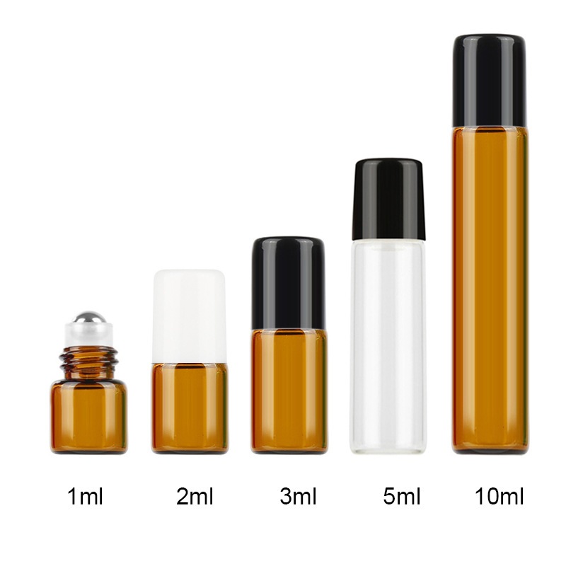 5pcspack Essential Oil Roller Bottles Portable Refillable Liquid Perfume Amber Glass Bottle 1ml 0353