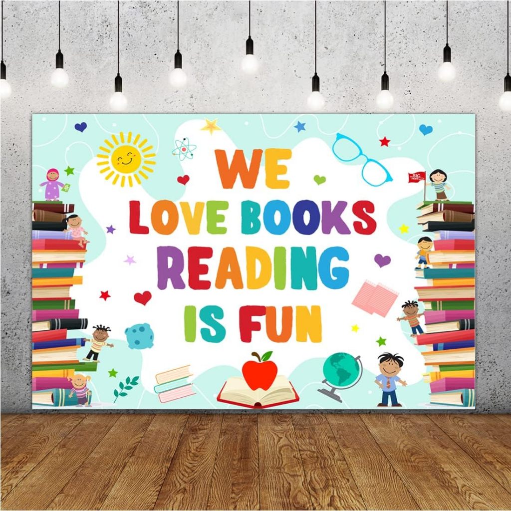 World Book Day Backdrop We Love Books Reading is Fun Children Reading ...