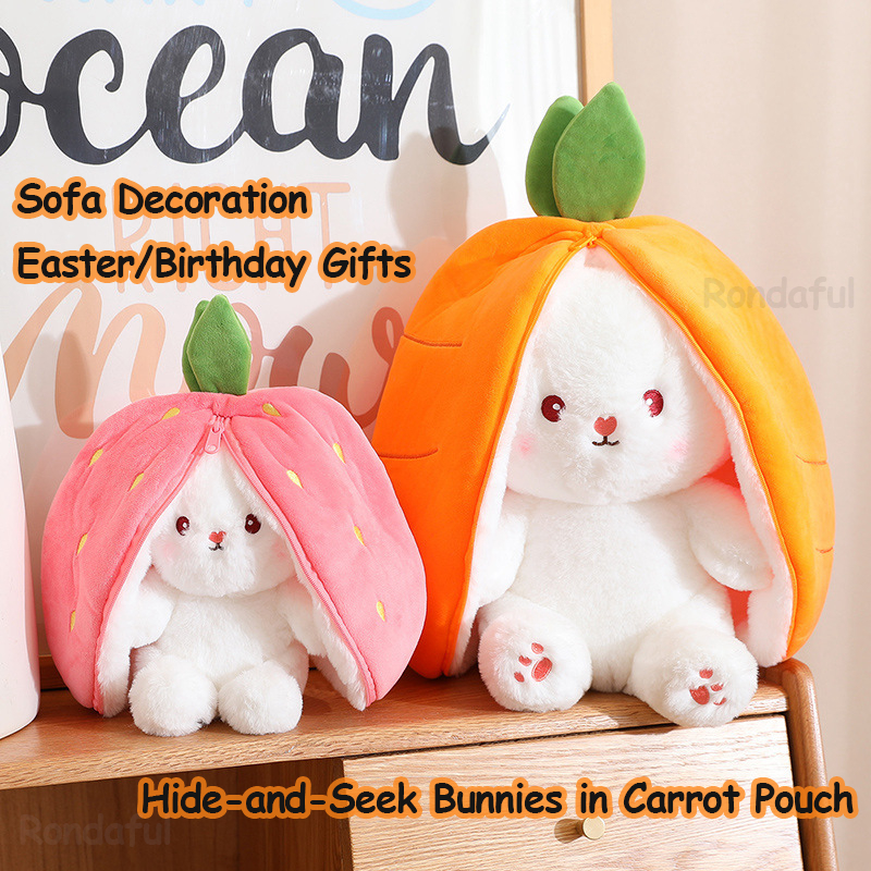 2 in 1 Carrot/Strawberry Rabbit Plush Toy Cute Transformed into Fruit ...