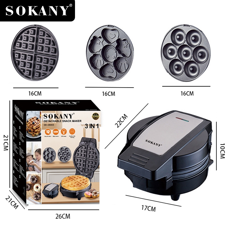SOKANY Multifunctional Sandwich Maker 3 in 1 Detachable Donut Machine