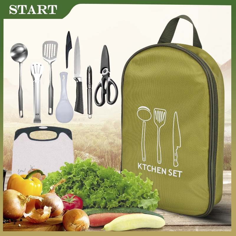 Outdoors Camping Cooking Set 8 in 1 Kitchenware Portable Stainless ...