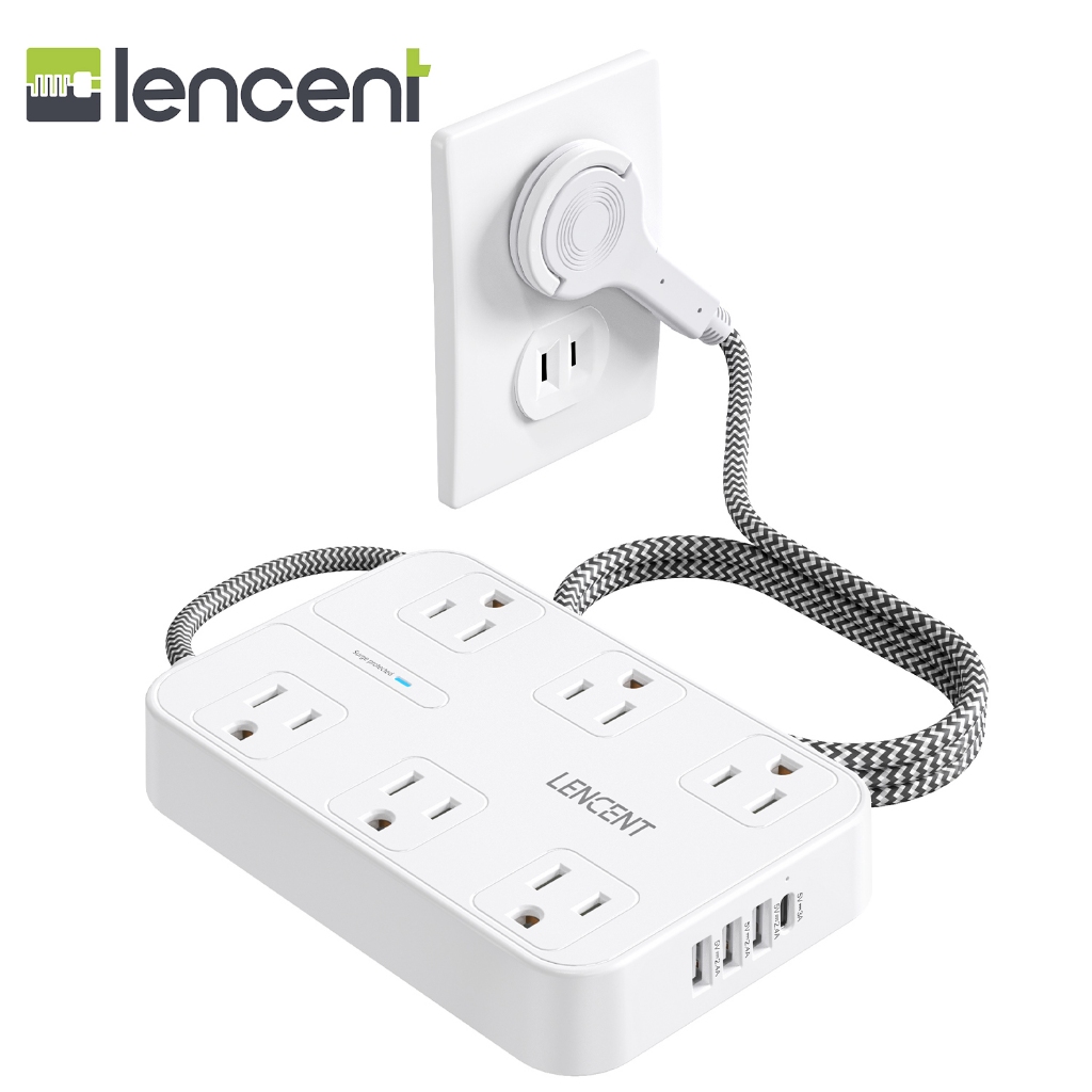 LENCENT 2 Prong Power Strip, 3 to 2 Prong Outlet Adapter, Two Prong Surge Protector, 6ft Braided