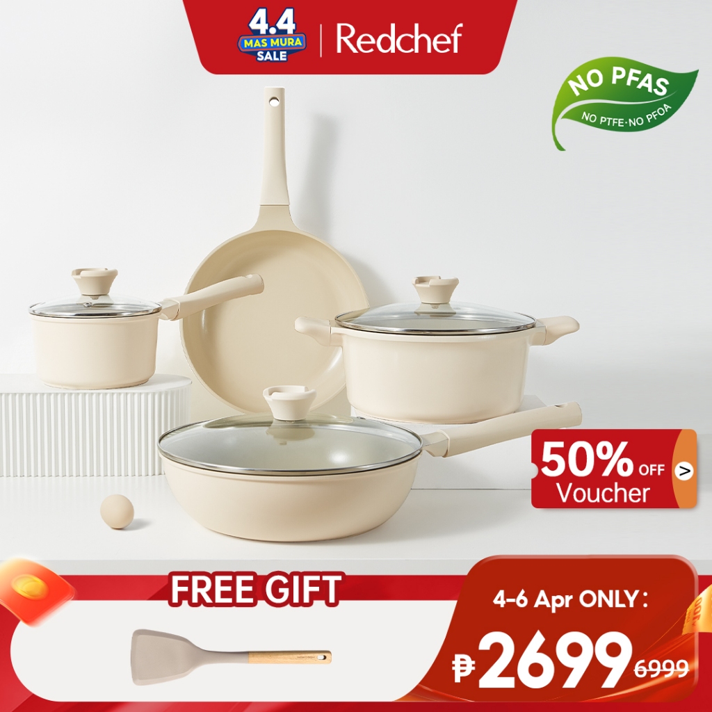 Redchef Nonstick Ceramic Rock 7 Pcs Cookware Set Non PFAS& PTFE& PFOA ...