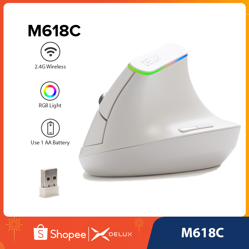 Delux M618C 2.4Ghz Wireless Vertical Mouse Ergonomic Design 6 Button ...