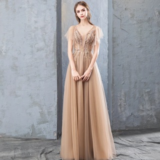 EAGLELY Champagne Long Evening Dress Gown For Women Formal Elegant 2024 ...