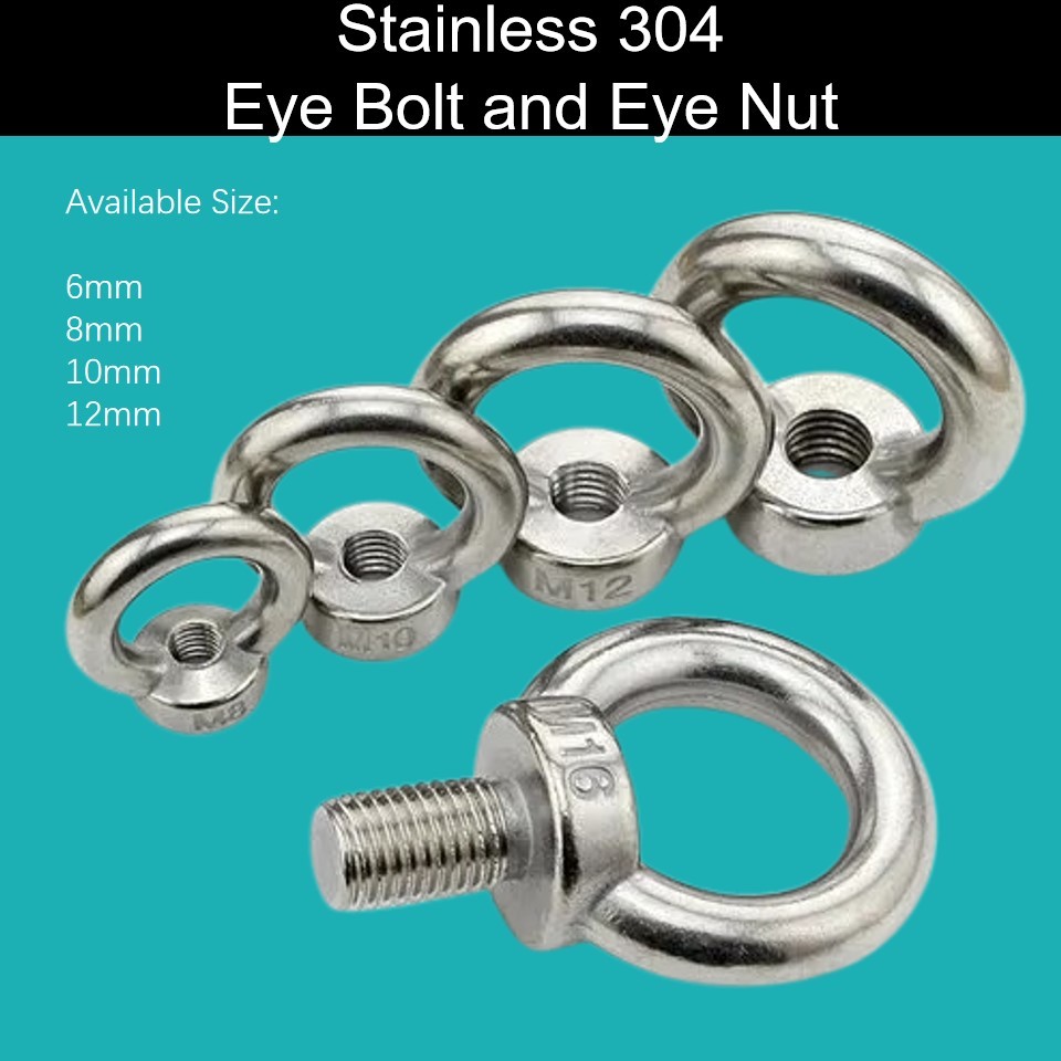 Feilizi Stainless 304 Eye Bolt and Eye Nut 6/8/10/12mm Ringshaped