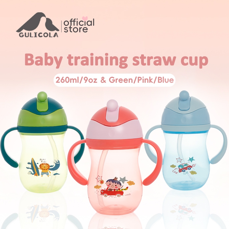 Gulicola 260ML/9oz baby training straw cup with handle, BPA FREE
