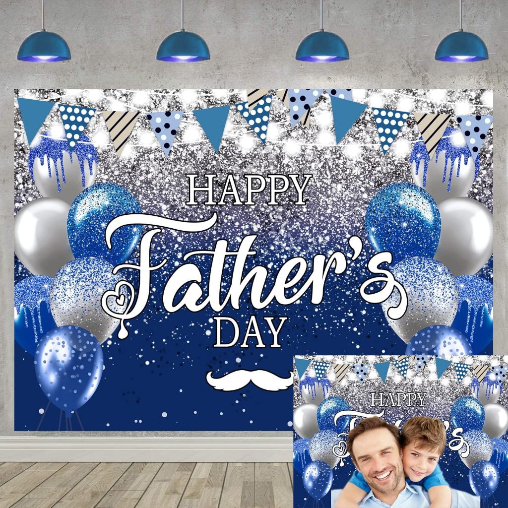 Happy Father's Day Photography Backdrop 7x5ft I Love Dad Blue Sliver 