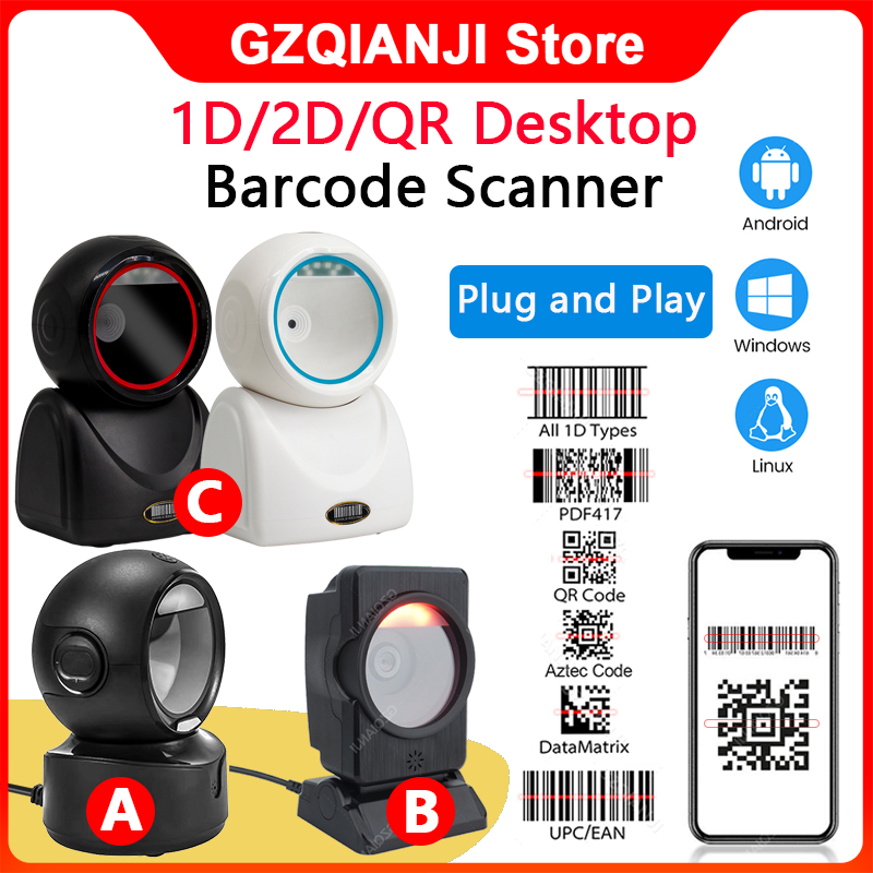 Barcode Scanner 2D Desktop Plug and Play Automatic Sensing Data Matrix ...