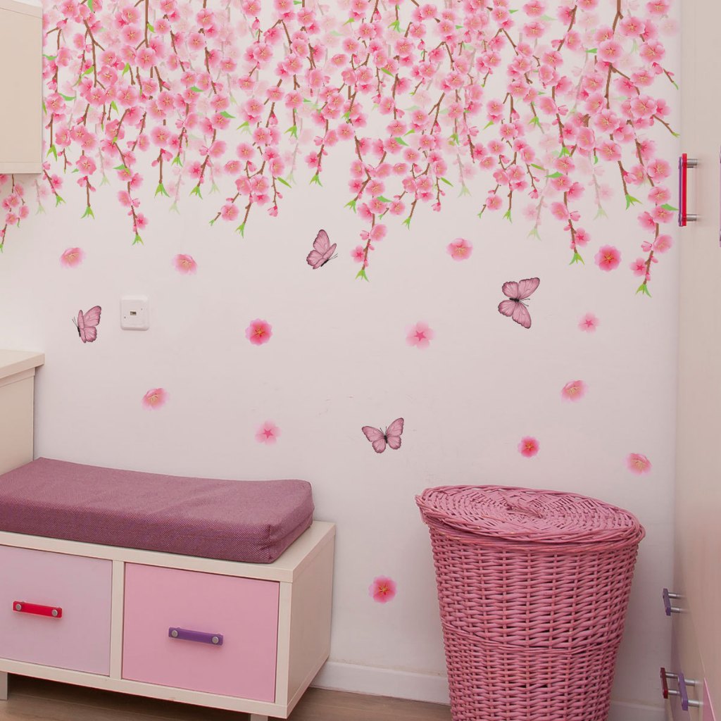 Pink Lotus Vase Wall Stickers Living Room