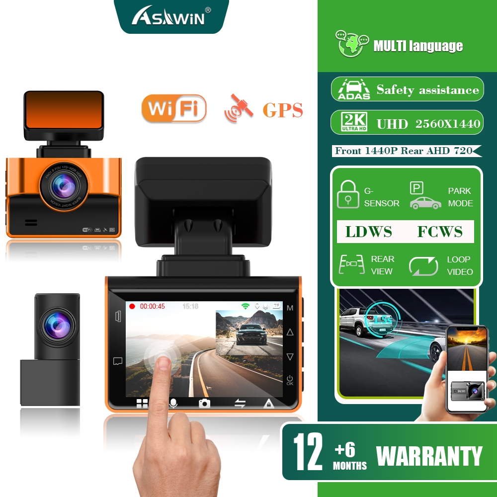 Asawin A2 ADAS WIFI Dash Cam 2K Gps Track Car Camera Front And Rear 2. ...