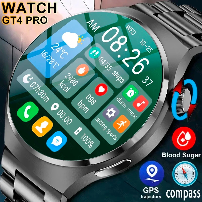 2024 New GT4 Pro GPS NFC Smart Watch Men 360*360 AMOLED Screen
