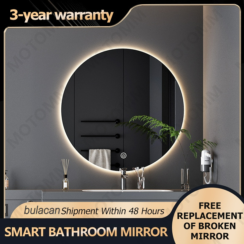 Bathroom mirror with led light round smart makeup mirror Back glowing ...