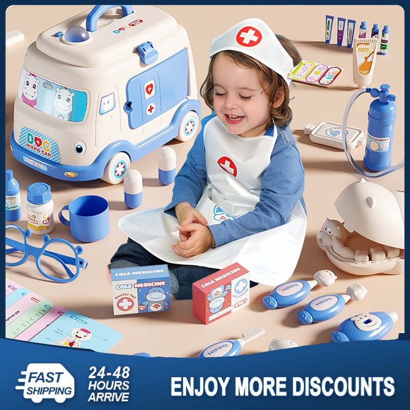 Doctor Set Toys 43 Pcs Nurse Stethoscope Injection Girl Medical Box ...