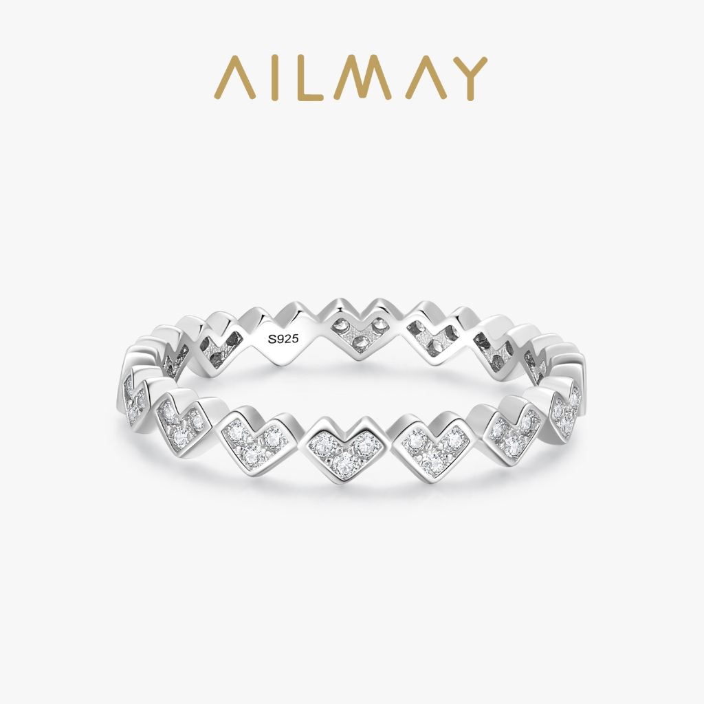 Ailmay Fashion 925 Sterling Silver Romantic Heart Stackable Cubic 