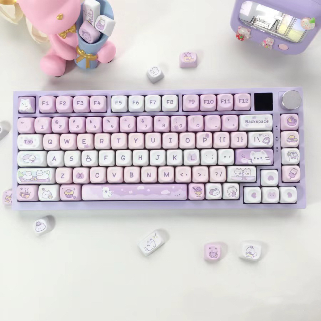 132 Keys Meow Theme Keycaps MOA Height PBT Material Thermal Sublimation ...