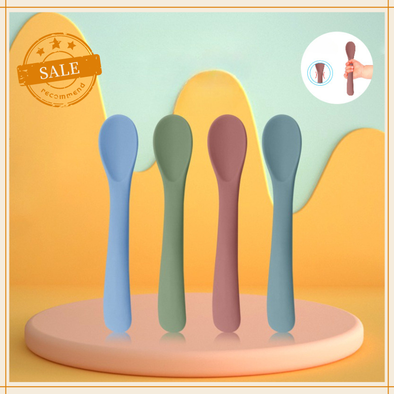 Food Grade Silicone Baby Small Curved Spoon Baby Food Spoon Children ...