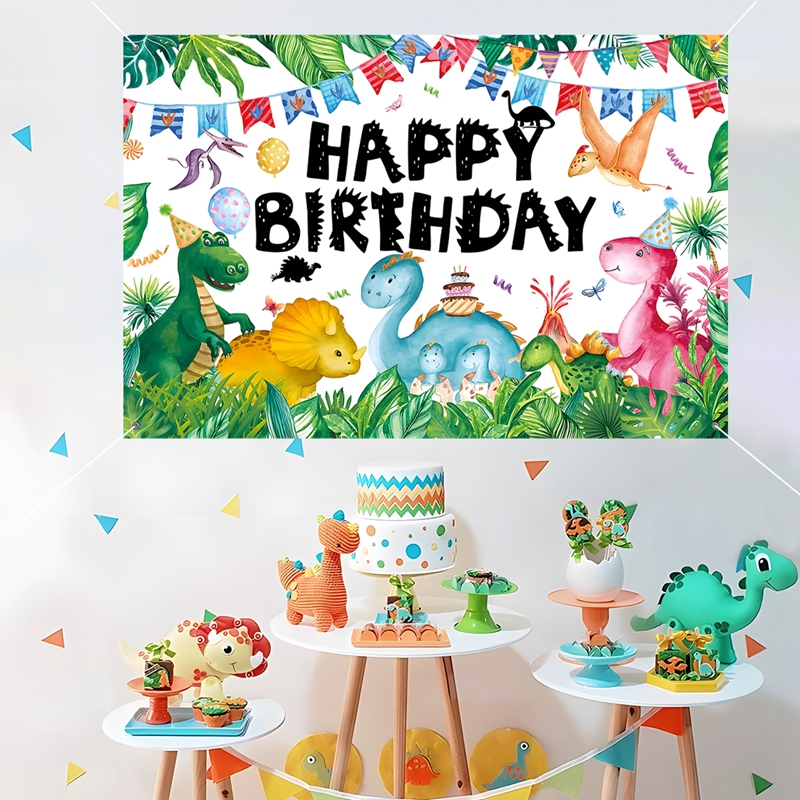 Dinosaurier happy birthday  bakgrund drop 150x210cm main image 1