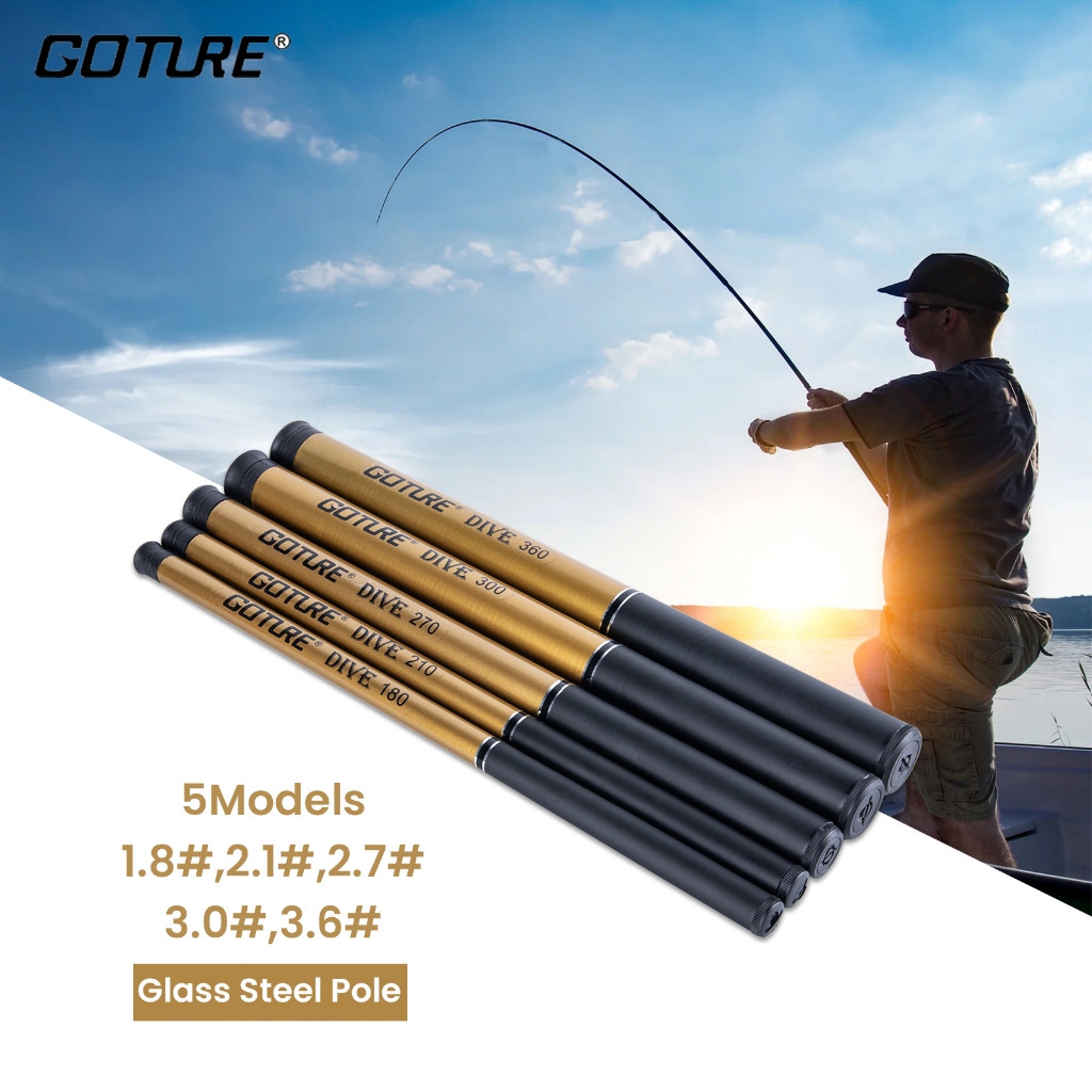 GOTURE DIVE Stream Fishing Rod Glass Steel Pole Fiberglass Telescopic ...