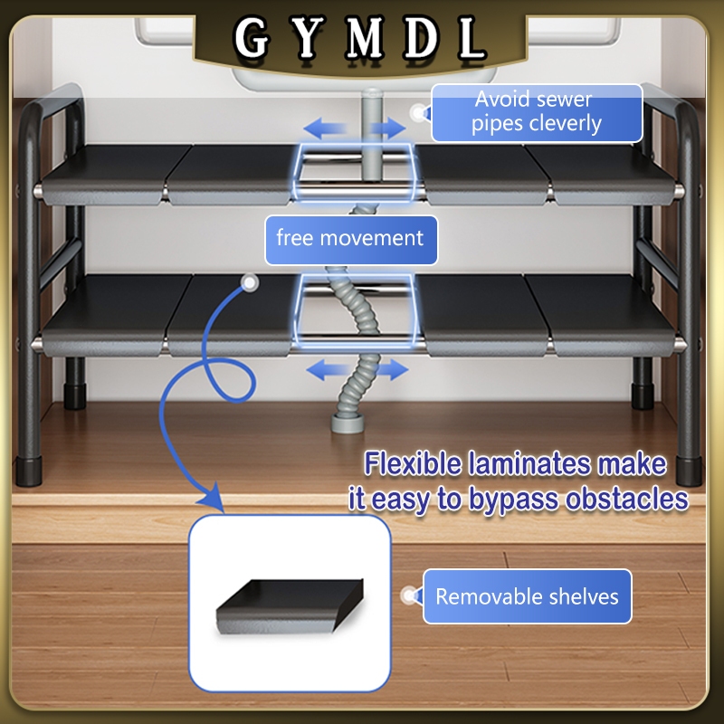 【On Hand】Adjustable Under Sink Organizer Rack 2 Layer Stainless Steel ...