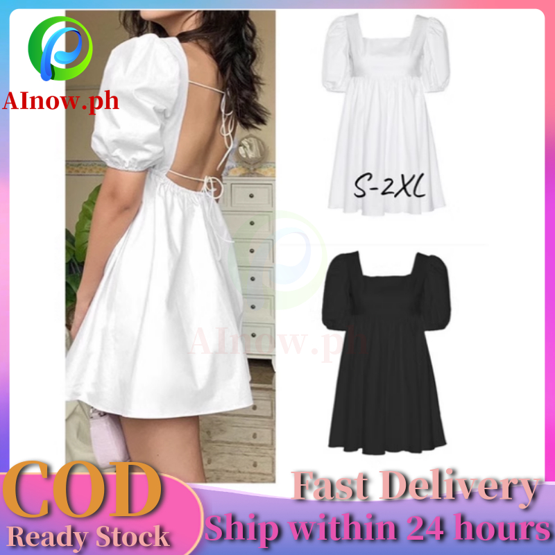 【Ready Stock】S-2XL Women Summer Dress White Elegant Puff Sleeve ...