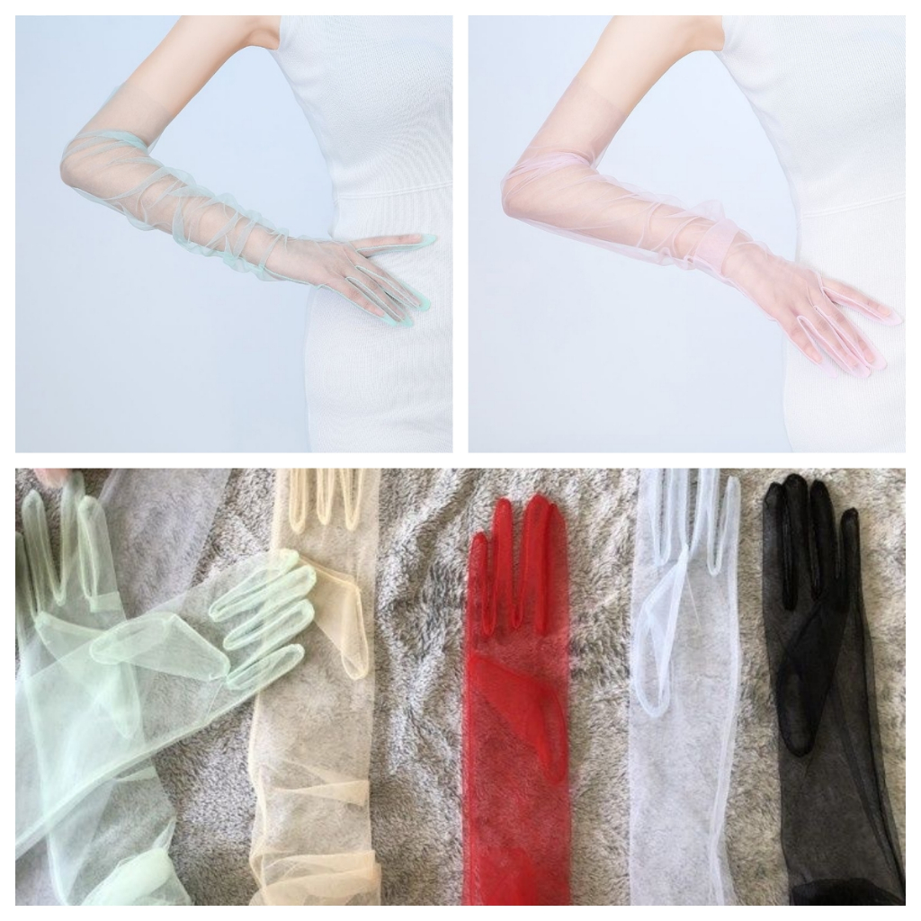 Gants Longs En Tulle Transparent - Coude - Pour Mariage, Soirée, Déguisement - Femme - Taille Unique (Noir, Rouge, Gris, Blanc)