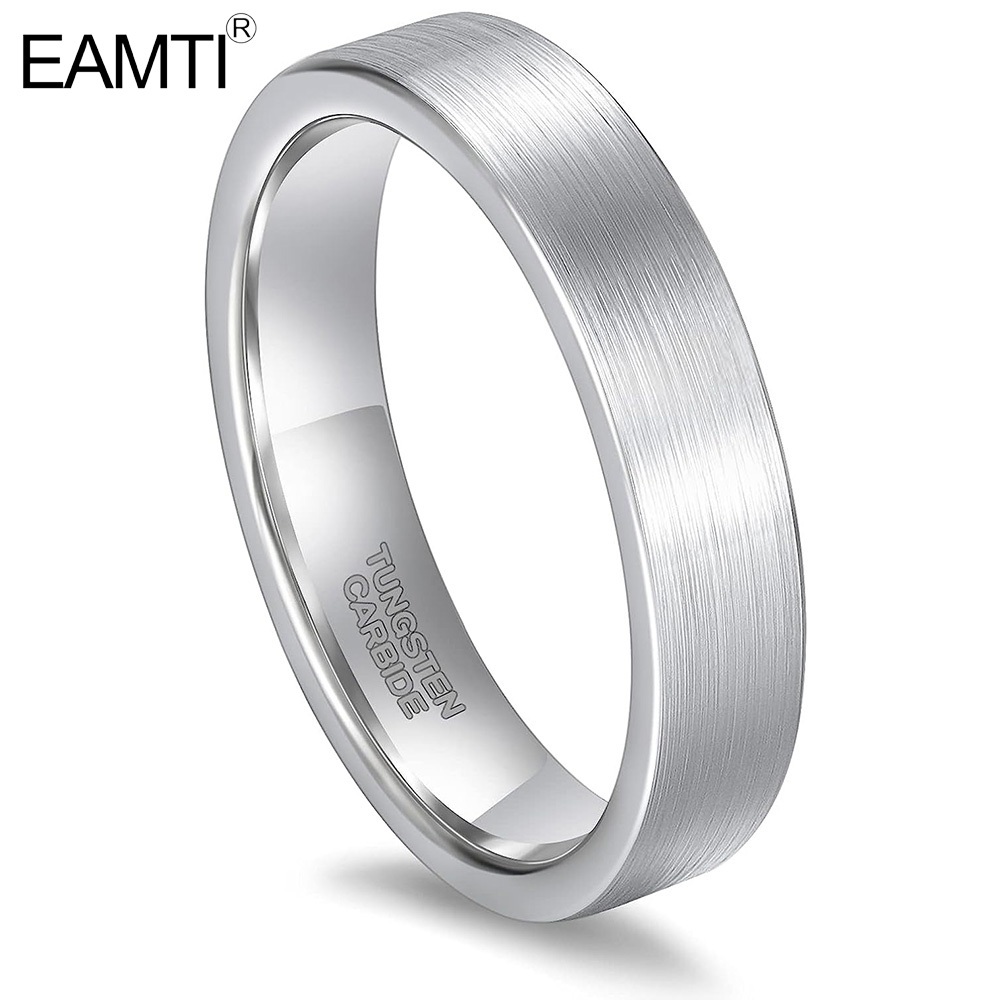 EAMTI 5MM Tungsten Rings for Women Men Silver Thin Brushed Flat Wedding ...