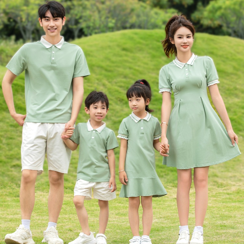 Green Family Matching Outfit Men Polo Shirt Women Girl Dress