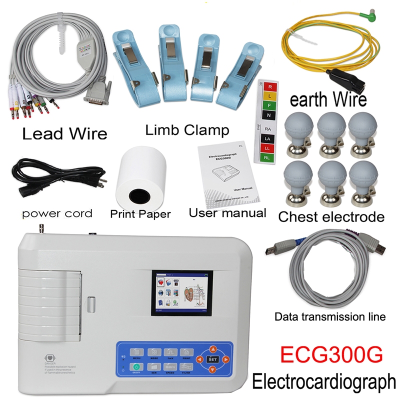 CONTEC ECG300G Digital 3 Channel 12 Leads ECG/EKG Machine Human or ...